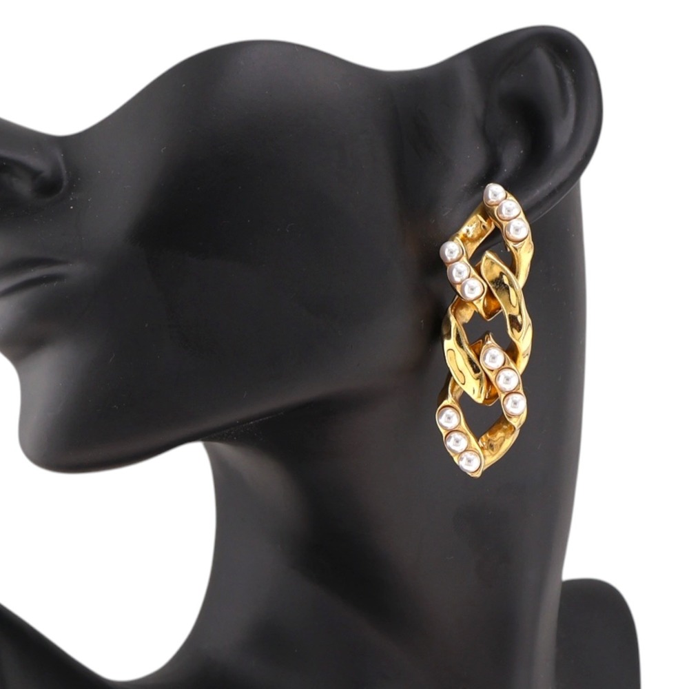 Joanna Laura Constantine Mismatched Chain Pearl Drop Earrings Gold